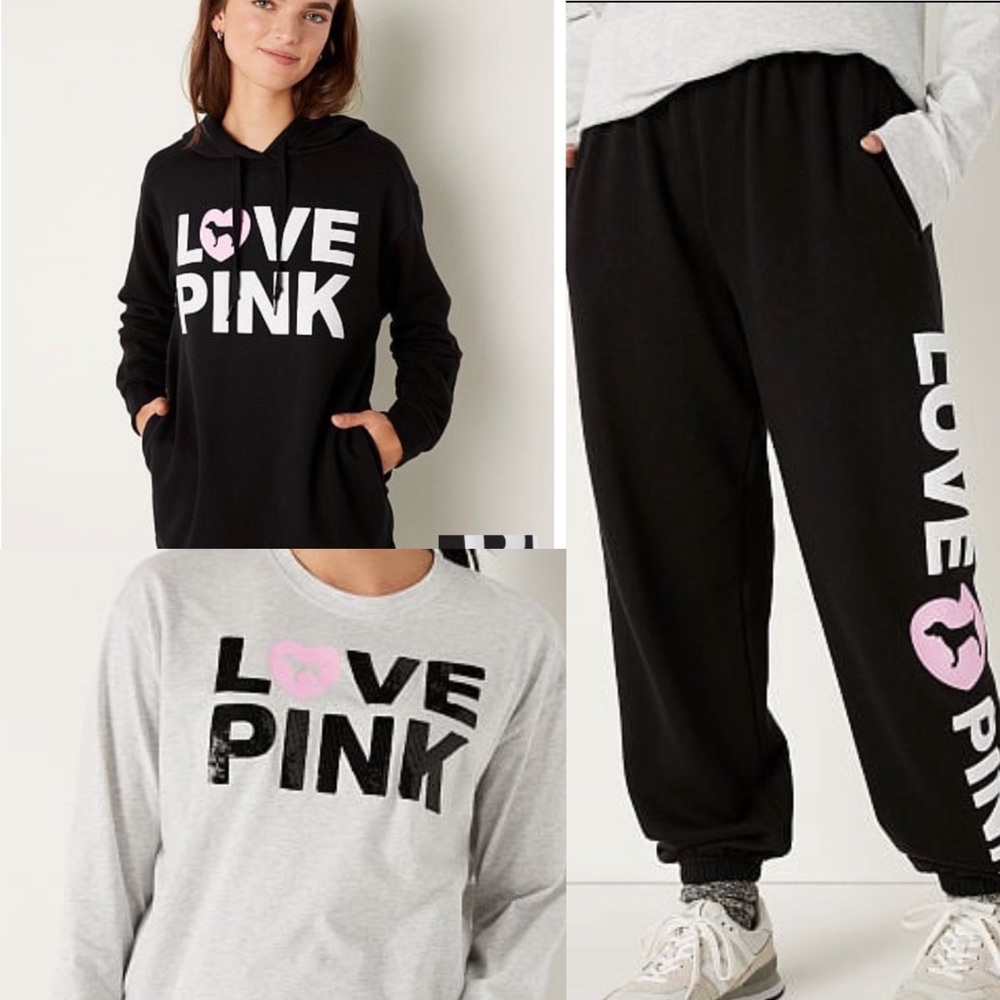 VS Pink 3 Piece Set Pink Originals New Release Campus Pants & Shirt & …